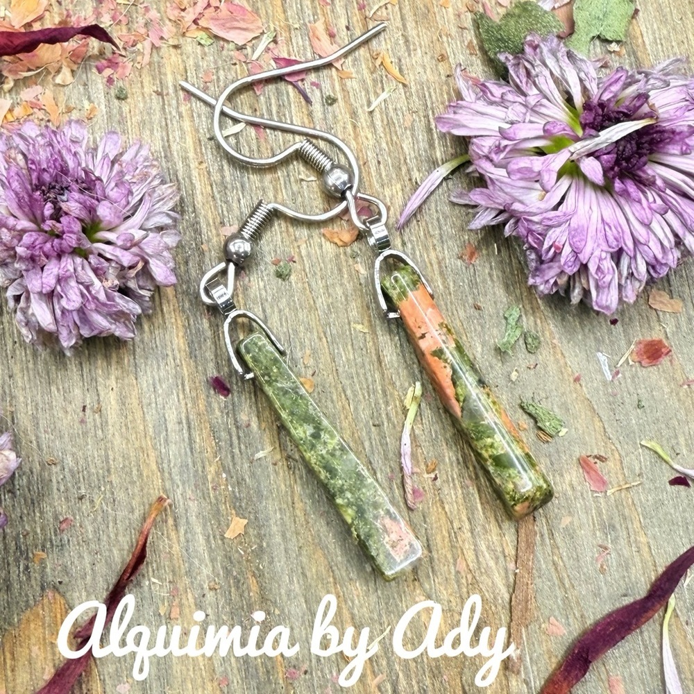 Silver unakite bohemian colorful earrings